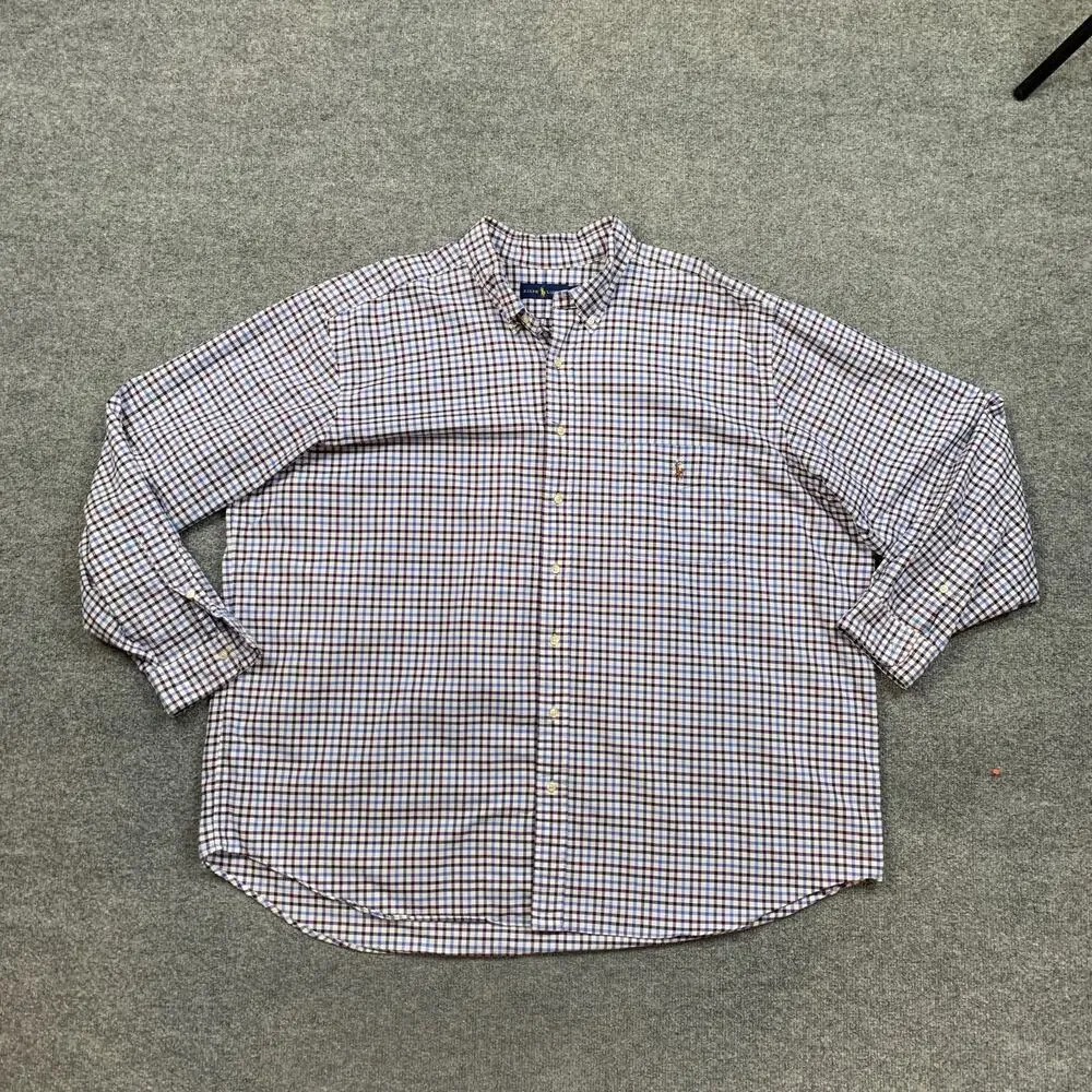 Ralph Lauren Shirt Men 3XB Big Cotton Plaid Check Long Sleeve Button Down Casual